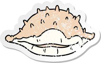 hand drawn distressed sticker cartoon doodle of a sea shell