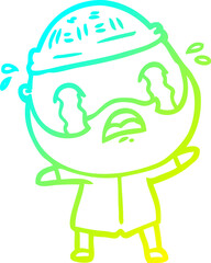 cold gradient line drawing of a cartoon bearded man crying