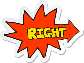 sticker of a cartoon right symbol pointing