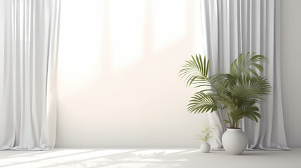 Abstract Gradient Light White Studio Background for Professional Presentations - With shadows from a window and flowerpots