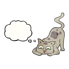 freehand drawn thought bubble textured cartoon cat