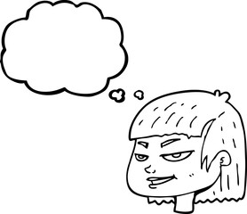 freehand drawn thought bubble cartoon mean looking girl