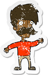 retro distressed sticker of a cartoon man with mustache waving