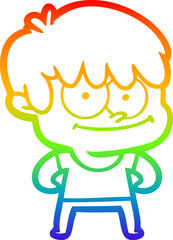 rainbow gradient line drawing of a happy cartoon man