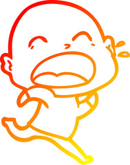 warm gradient line drawing of a cartoon shouting bald man