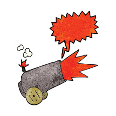 freehand speech bubble textured cartoon cannon firing