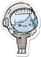 distressed sticker of a angry cartoon space girl