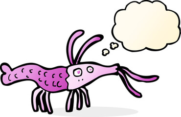 cartoon shrimp with thought bubble