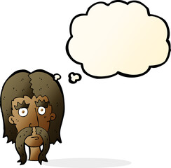 cartoon man with long mustache with thought bubble