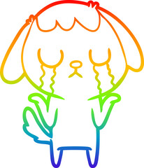 rainbow gradient line drawing of a cute cartoon dog crying