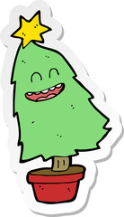 sticker of a cartoon dancing christmas tree