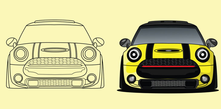 Agadir, Morocco- May, 2023:yellow mini cooper, car silhouette vector car.