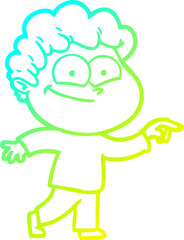 cold gradient line drawing of a cartoon happy man