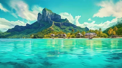 Foto op Canvas Bora Bora, French Polynesia, bright color. Generative Ai © hassanmim2021