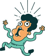 illustration of a traditional tattoo style frightened man