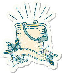 worn old sticker of a tattoo style bucket of water