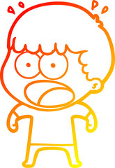 warm gradient line drawing of a cartoon shocked man