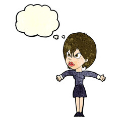 cartoon annoyed girl with thought bubble