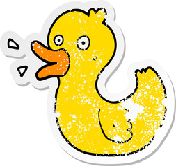 distressed sticker of a cartoon quacking duck