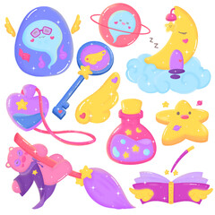 brightly colored magic equipment