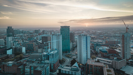 Birmingham city skyline at sunrise