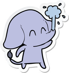 sticker of a cute cartoon elephant spouting water