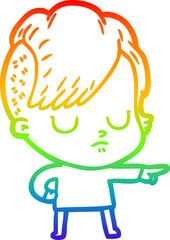 rainbow gradient line drawing of a cartoon woman