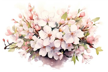 Spring Blossoms Bouquet watercolor illustration. Generative AI