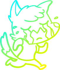 cold gradient line drawing of a crying fox cartoon
