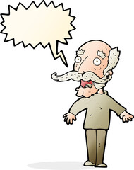 cartoon old man gasping in surprise with speech bubble