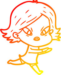 warm gradient line drawing of a cartoon stressed woman