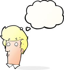 cartoon surprised expression with thought bubble