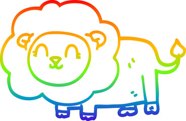 rainbow gradient line drawing of a cartoon lion