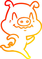 warm gradient line drawing of a nervous cartoon pig