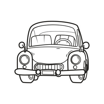 Little retro car for coloring book. Vector illustration isolated on white background