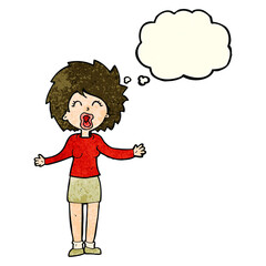 cartoon loud woman with thought bubble