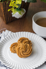 Fresh Homemade Cookie on the Table, Traditional Crispy Crunchy Snack with Coffee