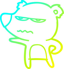 cold gradient line drawing of a annoyed bear cartoon