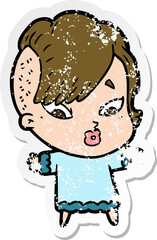 distressed sticker of a cartoon surprised girl
