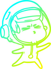 cold gradient line drawing of a cartoon stressed astronaut