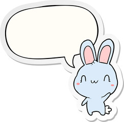 cute cartoon rabbit waving with speech bubble sticker
