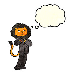 cartoon lion businessman with thought bubble