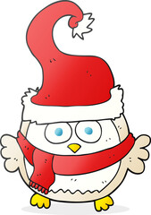 freehand drawn cartoon owl wearing christmas hat