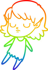rainbow gradient line drawing of a cartoon elf girl