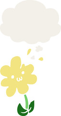 cartoon flower with thought bubble in retro style