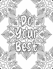 Printable mandala coloring page for adults and kids with positive vibes words