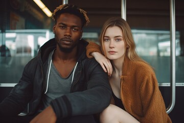 street photo young black man and white girl together, ai tools generated image