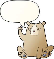 Fototapeta premium cartoon bear;waving with speech bubble in smooth gradient style