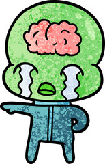 cartoon big brain alien crying
