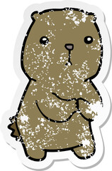 distressed sticker of a cartoon worried bear